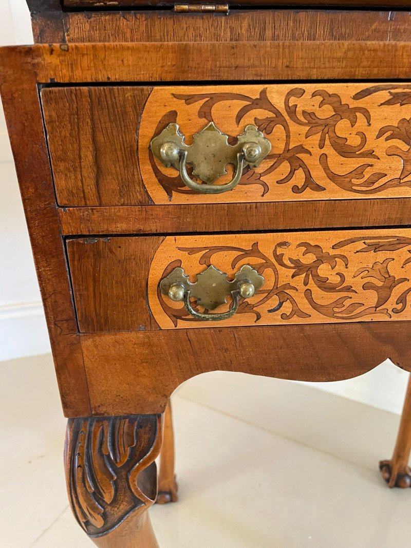 Unusual Antique Burr Walnut Marquetry Inlaid Bureau - Image 7